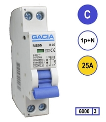 GACIA Europe m80n-c25 - installatie automaat 1p+n c25 6ka (18mm)